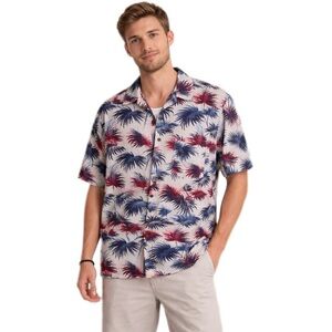 George Men's Hawaiian Shirt Tropical Palm Print Multicolor Size M Slim Fit